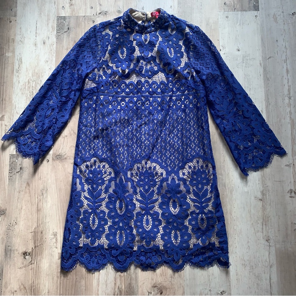 Blue Lace Overlay Dress
